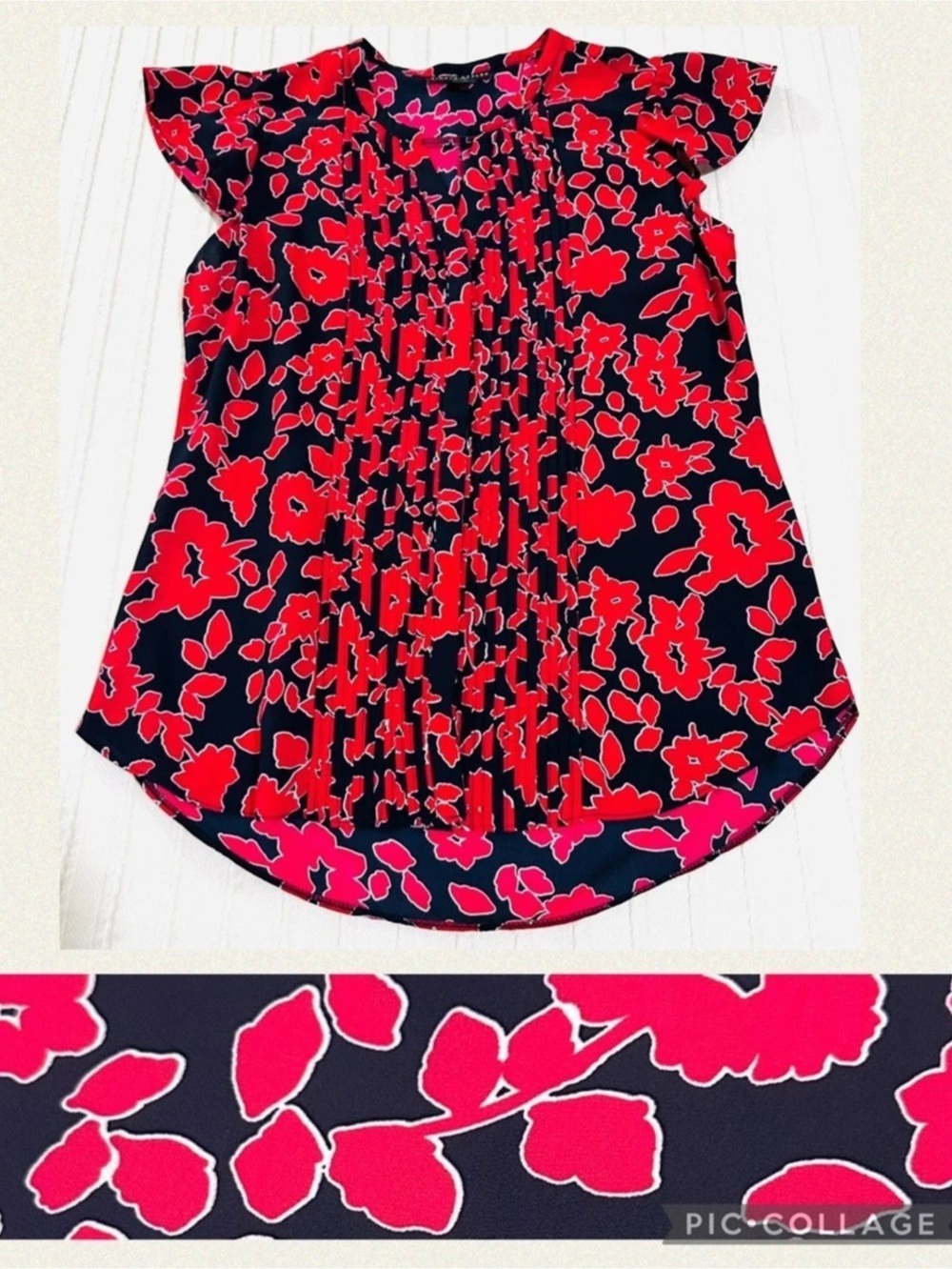 Simply Styled Floral Blouse in Red & Navy